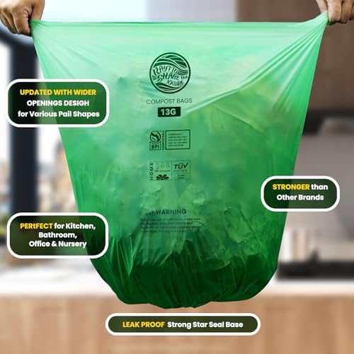 Trash bags 13+ gallon tall kitchen,Compostable Trash Lawn & Leaf Yard Waste Bags,Kitchen Compost Trash Bin Compatible,Extra Thick1.1 Mills,Certified by BPI and OK Compost(50count) - Image 2