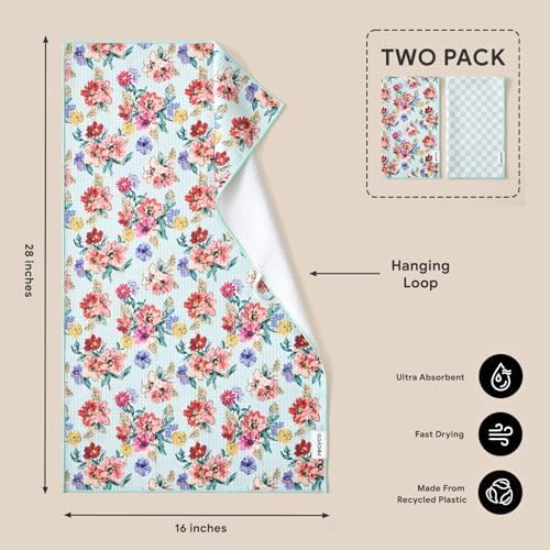RECYCO Waffle Kitchen Towel Set of 2 - Quick Dry Microfiber Sustainable Dish Towels - Absorbent Reusable Cleaning Tea Towels - Lightweight Hand Towels,16”x 28”, Cuckoo Checker - Image 2