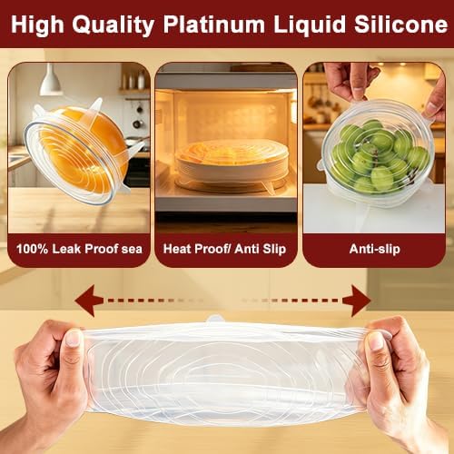 Reusable Silicone Stretch Fresh-Keeping Lids, 6 Sizes 2.6/3.6/4.4/5.5/6.3/7.5 Inches Food Storage Covers, Fit Cup, Bowl, Plate, Fruit and Glass Bowl to Keep Food Fresh - Image 6