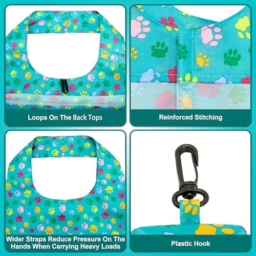 HOLYLUCK Reusable Grocery Bags,Heavy Duty Foldable Shopping Tote Bag (Standard, 3 Green Dog Paw Prints) - Image 4