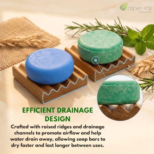 Wooden Shampoo Bar Holder Dish, Soap Saver Tray with Drainage (2 Pack) - Image 2