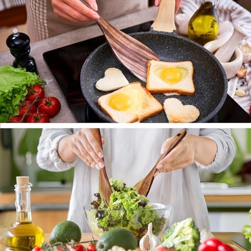 Wooden Spoons for Cooking 9 Pieces Set, Wooden Kitchen Utensil Set, Wooden Cooking Utensils Spoons, Spatulas, Heat-Resistant, Lightweight & Durable, Perfect for Non-Stick Cookware - Image 5