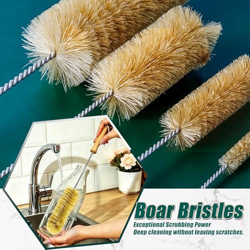 Boar Bristle Bottle Brush Set (4 Pack) - Straw & Water Bottle Cleaner - Image 5