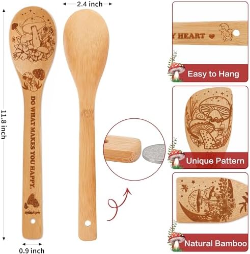 Mushroom Kitchen Decor Bamboo Wooden Spoons With Utensil Holder-Mushroom Kitchen Accessories for Cooking-Home Decorations Gifts for Women-Housewarming,Birthday,Easter,Mothers Day Gift（6PCS） - Image 2