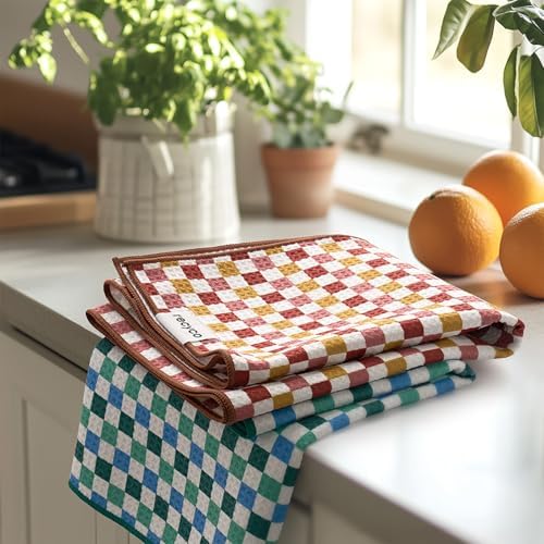 RECYCO Waffle Kitchen Towel Set of 2 - Quick Dry Microfiber Sustainable Dish Towels - Ultra Absorbent Reusable Cleaning Tea Towels - Lightweight Hand Towels,16”x 28”, Checkerboard Bliss by RECYCOHOMECOLLECTION