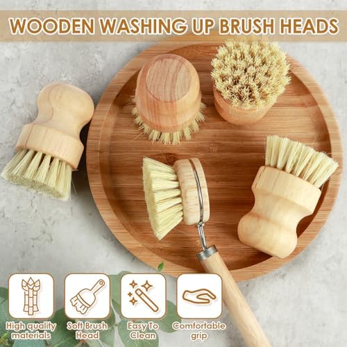 Dish Brush Set Soft Sisal Dish Scrub Brush with Handle Kitchen Scrub Brush Natural Kitchen Cleaning Brush Set Wood Dish Scrubber Brush Practical Dish Scrubber Wooden Cleaning Scrubber for Cle - Image 3