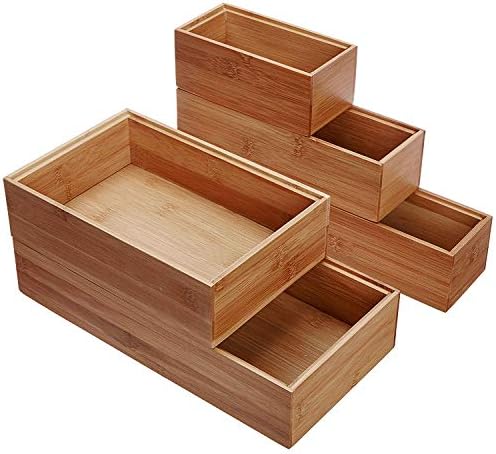 Lipper International 88005 Bamboo Wood Drawer Organizer Boxes, Assorted Sizes, 5-Piece Set - Image 2
