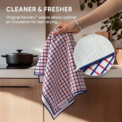 RECYCO Waffle Kitchen Towel Set of 2 - Quick Dry Microfiber Sustainable Dish Towels - Ultra Absorbent Reusable Cleaning Tea Towels - Lightweight Hand Towels,16”x 28”, Americana Bloom - Image 5