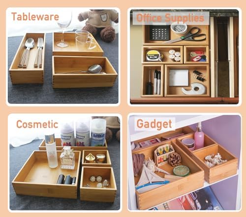 Bamboo Office Supplies Organizer Box Stationery Accessory Organizer Dresser Makeup Tool Drawer Storage Box, Bamboo 8"*4" - Image 6