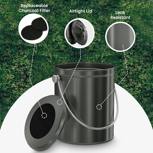Utopia Kitchen Countertop Compost Bin 1.3 Gallon, Stainless Steel, Grey - Image 5