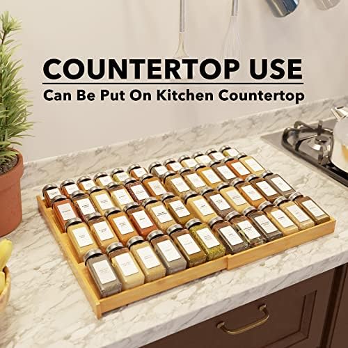 SpaceAid Bamboo Spice Drawer Organizer, (Need 3" Deep Drawer) Expandable 4 Tier Spices Rack for Cabinet, Kitchen Seasoning Storage Insert (Jars Not Included, From 12" to 23" Wide) - Image 6
