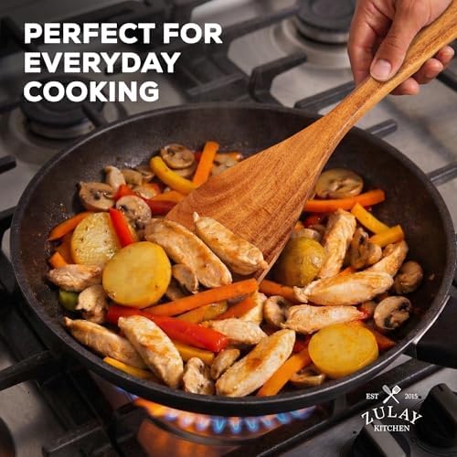 Zulay Kitchen 12-Piece Teak Wooden Utensils for Cooking - Natural Teak Utensil Set with Premium Gift Box - Non-Stick Wooden Spoons for Cooking - Kitchen Gift Set - Comfortable Grip Wooden Utensil Set - Image 6