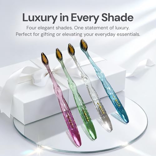 Nano-b Manual Toothbrush for Adults with Sensitive Gums, Gold & Charcoal Soft/Medium Bristles, Travel Case, Blue - Image 6