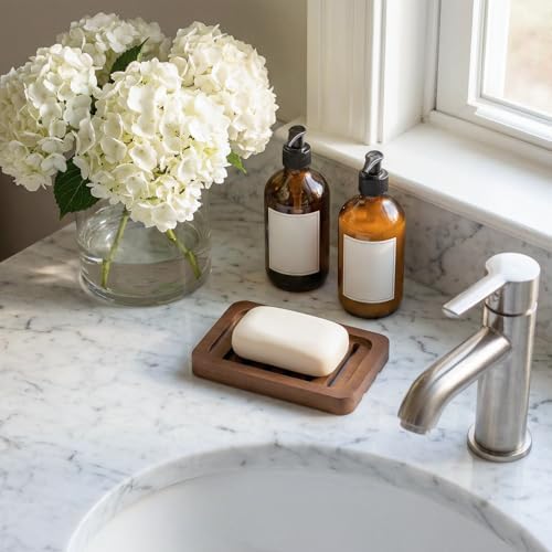 2 Pack Self Draining Bamboo Soap Holder Slotted Walnut Wooden Soap Dish - Image 5