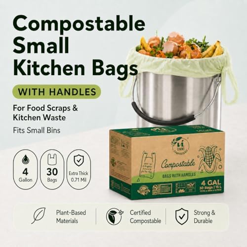 UNNI 4 Gallon Compostable Bags with Easy-Tie Handles, 15 Liter, 60 Count - Image 2