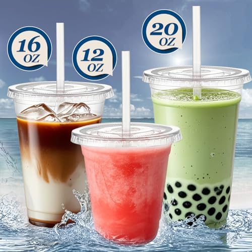 Charmount 100 Sets- 20 oz Clear Plastic Cups with Lids and Straws - Image 6