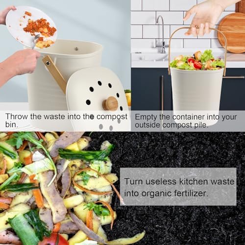 Compost Bin, LALASTAR Compost Bin Kitchen Counter with Lid, Made of Sustainable Bamboo Fiber, Odorless Indoor Compost Bin, 1 Gallon, Cream, Square - Image 5