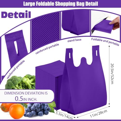Windyun Large Grocery T-shirt Bags Bulk Reusable Non Woven Shopping Bag Foldable Gift Tote with Handle, 20.5x11x5.5 Inch - Image 3