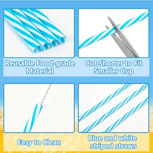 JANYUN 30 Pcs Reusable Blue and White Straws with Cleaning Brush - Image 3