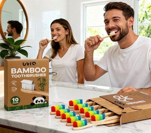 Bamboo Toothbrush 10 Pack Manual Toothbrushes for Adults Plastic Free Toothbrush Oraganic Bamboo Tooth Brush Wood Toothbrush (Rainbow) - Image 4
