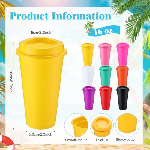 Honeydak 45 Pack 16 oz Reusable Coffee Cups with Lids Water Bottle Iced Coffee Travel Mug Portable Plastic Tea Tumblers Bulk for Hot and Cold Drinks Birthdays Party (Dark Color,Classic) - Image 3