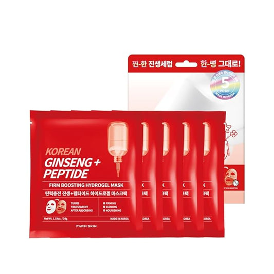 FARMSKIN Korean Ginseng + Peptide Firm Boosting Hydrogel Mask Set - Nourishing, Plumping & Hydrating Facial Masks for All Skin Types - Korean Skin Care for Fine Lines & Impurities (5EA, 1.19 oz)