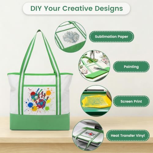 Carbrea 15 Inch Large Canvas Tote Bag with Bottom Support, Green, 1 Pack - Image 6