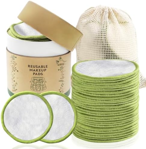28 Pack Reusable Cotton Rounds with Washable Laundry Bag and Round Box|Travel Essentials for Skincare, Makeup Remover Pads and Storage|Reusable Makeup Remover Pads by Sopurrrdy
