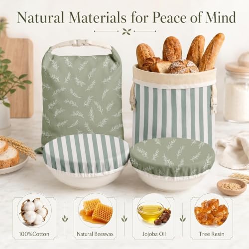 Britimes Reusable Bread Bags Set, Beeswax, XL, Zero Waste, Sage Green - Image 4
