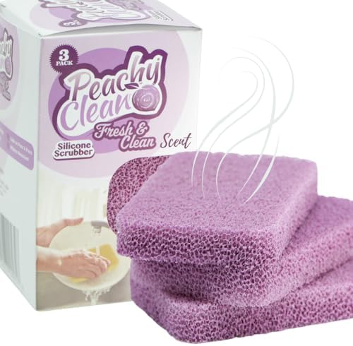 Peachy Clean Silicone Dish Sponge Scrubbers, Fresh & Clean Scent, Non-Scratch, Odor-Resistant, Durable Dish Sponges for Kitchen 3pk by PeachyClean