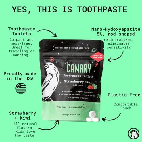 Canary Nano Hydroxyapatite Toothpaste Tablets Strawberry Kiwi - Remineralizing, Fluoride Free, All Natural Tabs with Xylitol - Great for Kids, Plastic Free - 240 Count - Image 2