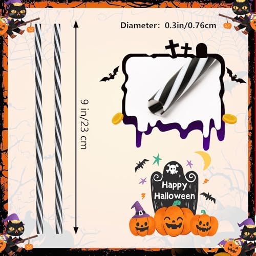 JANYUN 30 Pcs Halloween Straws Plastic, Reusable Black and White Straws - Image 2