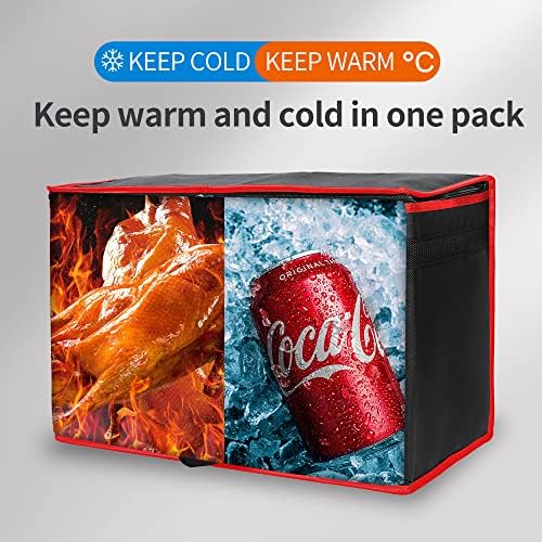 Bodaon Insulated Food Delivery Bag, XX-Large Reusable Grocery Shopping Bags, Picnic Cooler Bag Zipper/Zippered Top Cold, Black with Red Edge, 1-Pack - Image 2