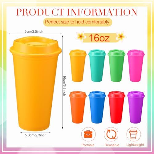 Honeydak 45 Pack 16 oz Reusable Coffee Cups with Lids Water Bottle Iced Coffee Travel Mug Reusable Portable Plastic Tea Tumblers Bulk for Hot and Cold Drinks Birthdays Party (Classic,Rich Colors) - Image 4