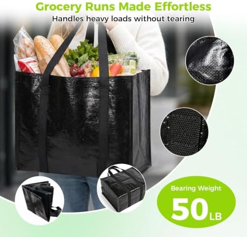 4 Pack Reusable Grocery Bags with Handles Waterproof Shopping Tote Bags - Image 6