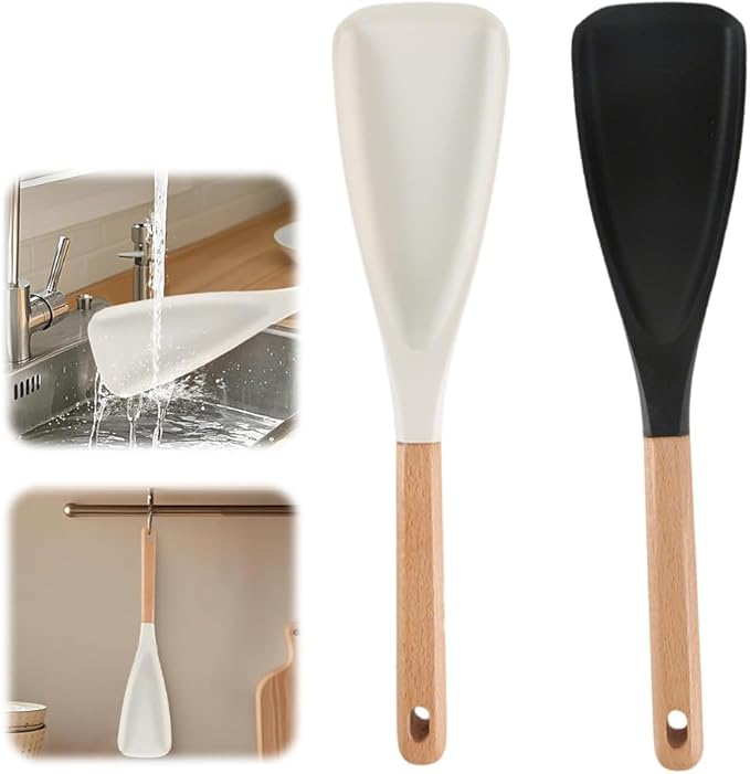 Multi-function Spatula Spoon, 2025 New Cooking Spoon for Nonstick Cookwares, Silicone Cooking Utensils for Kitchen Gadgets,Wood Handle Spoon for Mixing, Scoop, and Scrape (2PC MIX)
