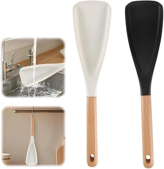 Multi-function Spatula Spoon, 2025 New Cooking Spoon for Nonstick Cookwares, Silicone Cooking Utensils for Kitchen Gadgets,Wood Handle Spoon for Mixing, Scoop, and Scrape (2PC MIX)