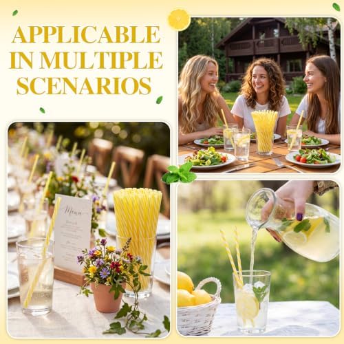 Honeydak 50 Pcs Reusable Plastic Straws Bulk,Yellow and White Stripe - Image 6