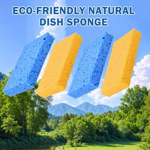 YoleShy Sponges Kitchen 10 Pack Natural Compressed Cellulose Sponges for Dishes Non Scratch for Household Cookware Bathroom Cars Soft Super Absorbent Reusable, Blue and Yellow - Image 7