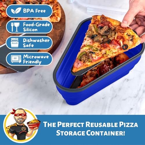 PIZZA PACK The Perfect Reusable Pizza Storage Container with 5 Microwavable Serving Trays - BPA-Free Adjustable Pizza Slice Container to Organize & Save Space, 2 Pack, Blue - Image 2