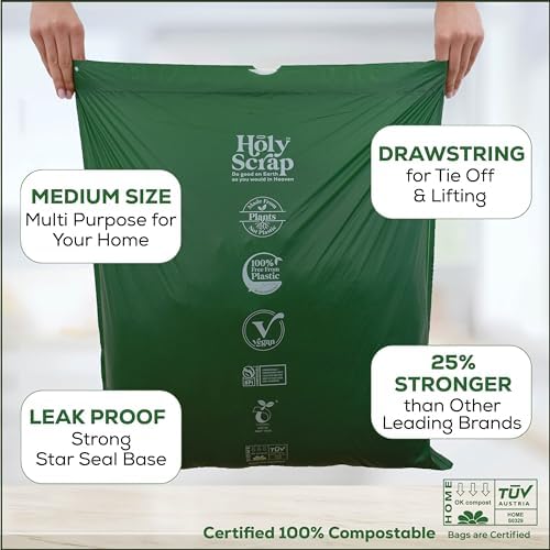 Medium Compostable Drawstring Trash Bags - 6-8 Gallon, 90 Pack | Plastic-Free Kitchen & Bathroom Garbage Bags with Drawstring Handles | Thick Bin Bag Liners for Green & Food Waste - Image 3