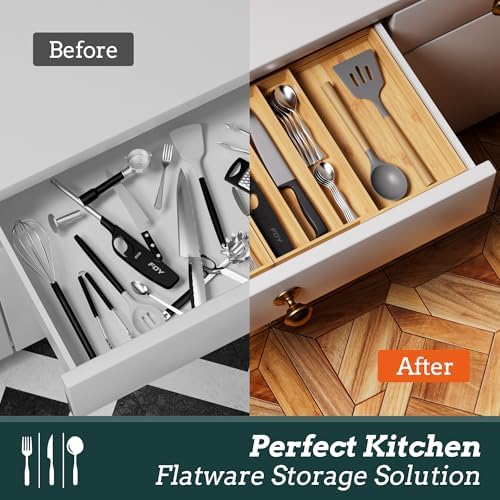 Bamboo Expandable Silverware Drawer Organizer, 11 Slots Utensil Holder - Image 7