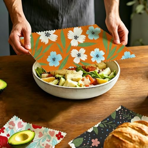 Reusable Beeswax Wraps, Floral Beeswax Wraps, 9 Pack Eco-Friendly Food Storage, Organic, Sustainable, Zero Waste, Plastic-Free, For Sandwich, Snack, Bowl, Bread, Fruit, 1XL, 3M, 5S - Image 5