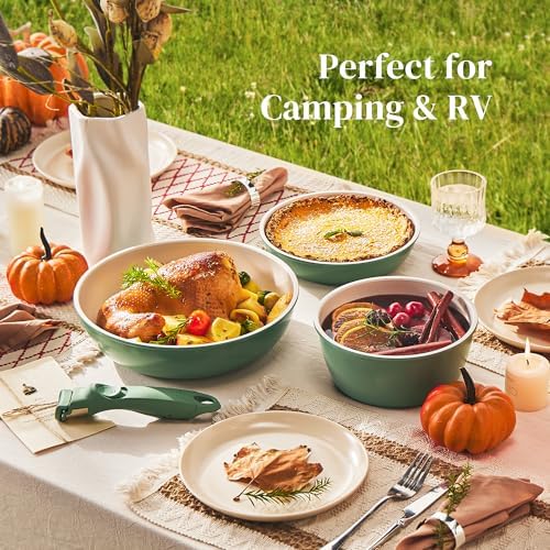 Redchef 16pcs Ceramic Pots and Pans Set Non Stick, Nonstick Ceramic Cookware Set with Detachable Handle, Non Toxic, PFAS PFOA & PTFE Free RV Cookware for Camping, Dishwasher/Oven Safe (Green) - Image 6