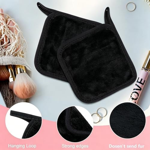 Makeup Remover Cloth 12 Pack, Ultra Soft and Reusable Microfiber Makeup Remover Towels for All Skin Types, Makeup Removal Face Cleansing Cloth, 6” X 6”, Black - Image 3