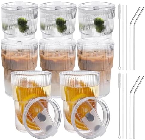 16 OZ Reusable Iced Coffee Cups with Lids and Straws, Unbreakable Plastic Drinking Glasses for Iced Tea, Juice, Water, BPA Free, Dishwasher Safe, Set of 8 by R%C3%89%CE%91LW%C3%81Y