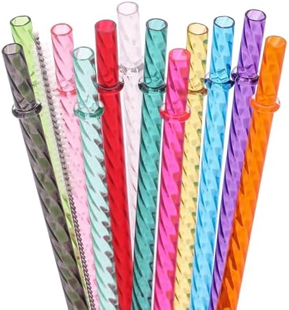 Dakoufish 11 Inch Reusable Clear Plastic Swirl Drinking Straws for 24 oz & 30 oz Jars/Tumblers,Set of 12 Pcs Replacement Straws with Cleaning Brush (11inch,12color) by Dakoufish