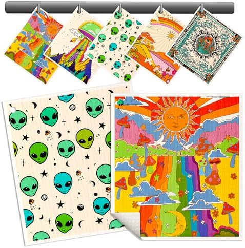 Miss Adola Swedish Dishcloths for Kitchen - 5 Pack Reusable Dish Cloths for Washing Dishes Absorbent Cute Funny Kitchen Towels Cleaning Sponge, Alien by MissAdola