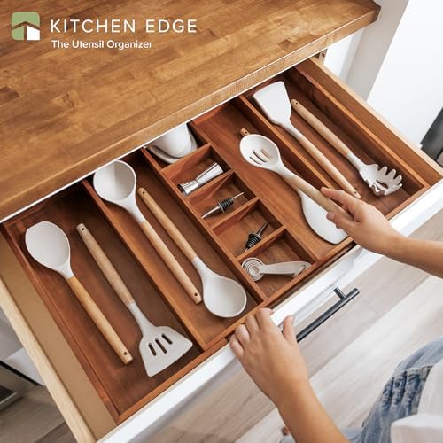 KitchenEdge Utensil & Junk Drawer Organizer, 16-28 in, Acacia - Image 2