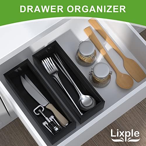 Lixple Bamboo Kitchen Drawer Organizer, 2 Pack, 9" x 3" x 2", Black - Image 5